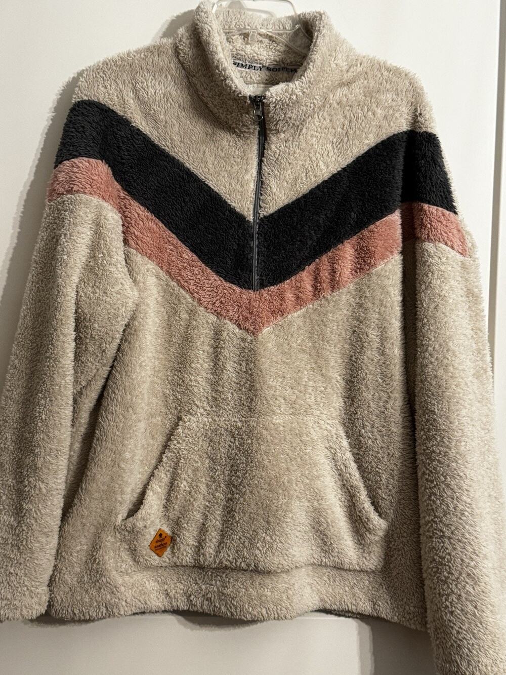 Simply Southern Faux Fur Sherpa tan 1/4 Zip Pullover Jacket hand pocket Sz XXL